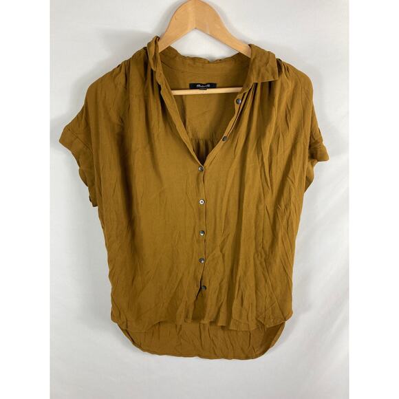 Madewell Central Drapey Short Sleeve Button Down Mustard Shirt Top Small - Picture 2 of 4